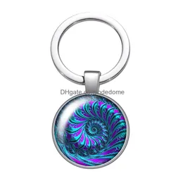 Keychains Lanyards Colorf Patterns Rotating Radiant Glass Cabochon Keychain Bag Car Key Rings Holder Sier Plated Chains Man Women Gi Dhvdu
