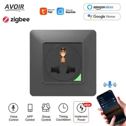 Smart Power Plugs Avoir Tuya WiFi Power Socket Universal Plug 16a Zigbee Smart Life Electrical Outlets Voice Control Work med Alexa Home HKD230727