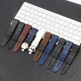 Top Brand Quality 28mm Nylon Cowhide Silicone Watch Strap Black Blue Folding Buckle Watchband for Franck Muller Series Watch262W