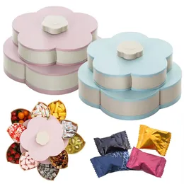 New Enjoy Life-Bloom Snack Box Flower Design Candy Food Snack Trays Petal Flower Rotating Box Candy Dried Fruit Xmas Party Case LJ269f