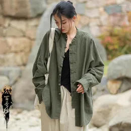 Gabardinas Femininas 2023 Roupas de Primavera e Verão Ramie Old Sand Washing Melhorado Zen Travel