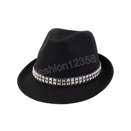 Chapéu Fedora de aba curta para homens e mulheres Cinto de rebite sólido Vestido formal clássico Tan Khaki Festa Jazz Boné Sombreros De Mujer