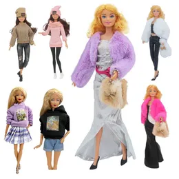 Kawaii artikel mode dollkläder barn leksaker dolly accessoarer vinter kappa slitage hattskor väskor för barbie diy tjej spel närvarande