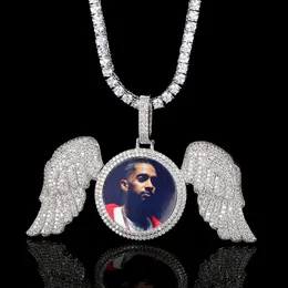 Naszyjniki wisiorek Hip Hop Memorial Custom PO Naszyjnik dla mężczyzn spersonalizowany z aniołami Wings Pendants Tray Picture 230727