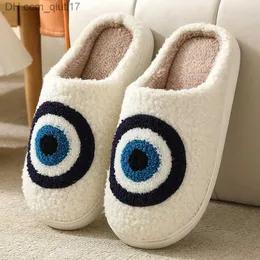 Slippers Women's fluffy fur plush slider Blue Evil Eye Women's home slider Fun and cute slider Women's winter shoes Z230727