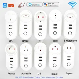 Smart Power Plugs 16a Tuya USB WiFi Smart Plug Eu UK US ISRAEL BR AU FR Wireless Power Remote Control Timer Charger Socket Alexa Home HKD230727