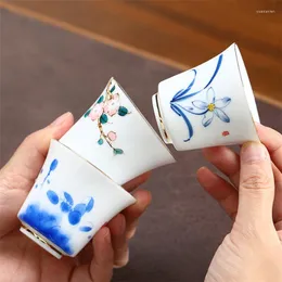 Xícaras Pires Artesanal Azul E Branco Porcelana Xícara De Chá Cerâmica Pintada à Mão Master Criativa Caneca De Água Office Xícara De Chá Copos