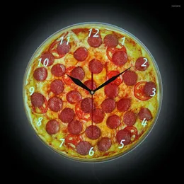 Wall Clocks Italian Pepperoni Pizza LED Nightlight Clock Dining Room Decor Pizzeria Pasta Design Neon Light Sign Watch Chef Gift