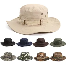 Wide Brim Hats Bucket Outdoor Mens Solid Sun Hat Cargo Safari Bush Army Boonie Summer Jungle Fishing Cap 230727