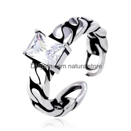 Anel Solitário Quadrado Diamante Vermelho Preto Retro Corrente Aberto Ajustável Gemstone Anéis Banda Para Mulheres Homens Moda Jóias Will E Sandy D Dhnrj