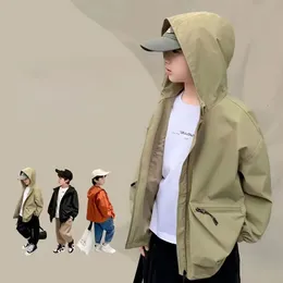 Jackets Boys Windbreaker Jacket Autumn Spring Kids Hooded Outerwear Coats Long Sleeve Solid Color for Baby Trench G13 230726