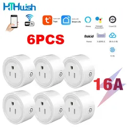 Smart Power Plugs 6pcs Tuya Smart Socket US Plug Wifi Outlet Smart 16A Power Monitor Timing Timing Voice Control for Alexa Home App HKD230727