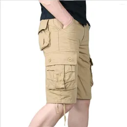 Calças masculinas de verão casuais de algodão cargo shorts masculinos com vários bolsos folgados militares com zíper bermudas calções de trabalho tático ropa hombre