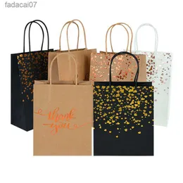 6st Black Bronzing Dot Kraft Gift Bag Wedding Birthday Present Portable Shopping Tote Bag Dusch Supplies 15x21x8cm L230620