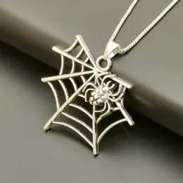 10pcチャームスパイダーハロウィーンアンティークシルバーペンダントネックレス