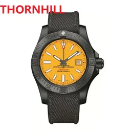 Luxury Mens Yellow Avenger Seawolf Automatic Mechanical Watch 48mm Sapphire Dress Wristwatch Stainless Steel Canvas Leather clock288f