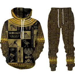 Tracki męskie Horus Egipski Bóg Egipski Eye Faraoh Anubis Hoodie Fashion Męskie spodnie z kapturem 2 sztuki Sweter wiosny i jesienny zestaw 2307727