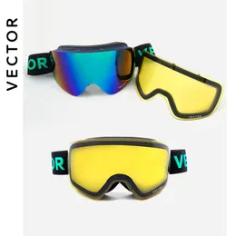 Skidglasögon Vector Brand Ski Goggles Dubbel Lens UV400 Anti-dimma Kvinnor Män snowboard Skidskid Glasögon Snöögon med ytterligare lins 230726