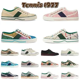 Mode Tennis 1977 Casual Shoes Luxurys Designers Mens Shoe Italy Green and Red Web Stripe Rubber Sole Stretch Cotton Low Top Men Sneakers 36-44