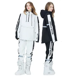 Andra sportvaror par skiddräkt kvinnors jackor och byxor sätter två stycken lösa tryck brev vattentäta snö kostymer män vinter snöar 230726