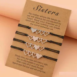 Charm Bracelets 4Pcs/Set Charmsmic Heart Sisters Card Best Friendship Stainless Steel Handmade Braided Birthday Gift Jewelrys Drop Del Dhx9P