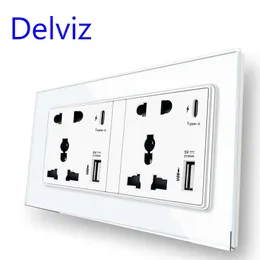 Smart Power Plugs Delviz Type C Интерфейс Socket 2A USB Power Port Panel Wall Wall Universal Dual Socket 18W Power 4a Smart Quick Charge Outlet HKD230727