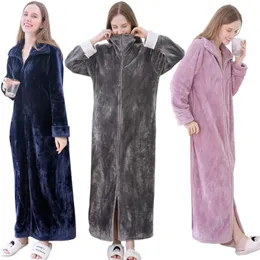 Pants Autumn Winter Flannel Zipper Robes for Women Couples Night Dress Fashion Warm Big Lapels Kimono Lengthen Thicken Dressing Gown