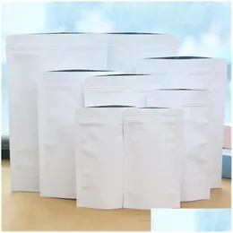 梱包バッグ100pcs/lot Stand Up White Kraft Paper Bag Aluminum Foil Packaging Pouch Food Tea Snack Smell Proof ResealableパッケージDRO OTS3X