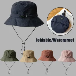 Wide Brim Hats Bucket Unisex Waterproof Adjustable Foldable Fisherman Caps with Drawstring Outdoor Sun Hat Summer Beach Casual Cap 230727