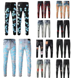 Amari Röhrenjeans für Herren, Herrenjeans, Designer-Hose, zerrissen, dünn, gerade, schmal, elastisch, Denim-Passform, Biker-Jeans, lange Hose, stilvolle, gerade, schmal geschnittene Jeans