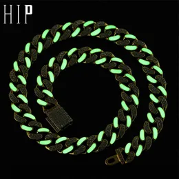 Cadena de eslabones cubanos luminosa de 13mm de Hip Hop que brilla en la oscuridad, collar de pulsera con cristales ostentosos para hombres y mujeres, joyería