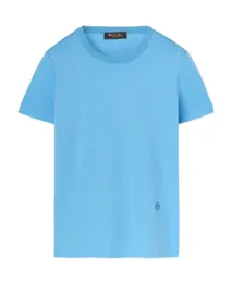 Women T Shirts Summer loro piana Cotton Striped Round Neck Short Sleeve T-shirt Blue
