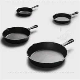 Cast Iron Non-stick 14-26cm Skillet Frying Flat Pan Gas Induction Cooker iron pot Egg Pancake Pot Kitchen Dining Tools Cookware229o