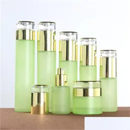 Bottiglie di imballaggio Contenitore per imballaggio bottiglia di lozione di vetro cosmetico verde smerigliato con tappo di plastica Spray vuoto 20 ml 30 ml 40 ml 60 ml 80 ml 1 Oto60