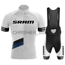 サイクリングジャージーセット2023 SRAM PROサイクリングジャージーセットサマーレーシング半袖自転車衣類通気性ストラップショーツセットMAILLOT CICLISMO HOMBRE X0727