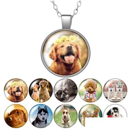 Pendant Necklaces Love Dog Pet Lovely Dogs Round Necklace 25Mm Glass Cabochon Sier Plated Jewelry Women Party Birthday Gift 50Cm Drop Dh5Hh