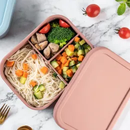 Silicone Lunch Box Bento Box Travel Outdoors Portable Food Storage Container Kids Lunch Boxes Microwave Oven Rectangular LL