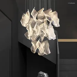 Ljuskronor ljusguide LED hängande belysning duplex roterande trappa postmodern kreativ lång akryl mats vardagsrum hängande lampa