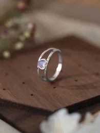 2023 أزياء التصميم الجديد S925 Sterling Silver Heart Natural Moonlight Stone Ring اليابانية والكورية متعددة الاستخدامات بسيطة