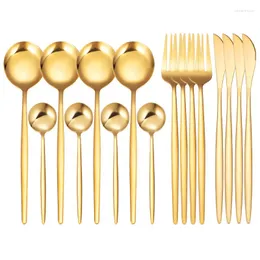 Geschirr-Sets, Tablewellware, Geschirr, Goldbesteck-Set, 16-teilig, Edelstahl, Box, Gabeln, Messer, Löffel, Abendessen, Küchenlöffel