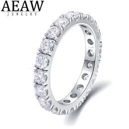 Alianças de Casamento AEAW Ouro Branco Sólido 14K Redondo Enternity Full Diamond Band 25mm 15ctw DF Cor Para Mulheres 230726