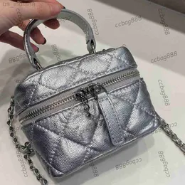 Cosmetic Bags Cases 2022Ss 12CM Classic Mini Vanity Box Bags Black Silver Top Handle Totes Crossbody Shoulder Quilted Matelasse Chain Cosmetic Z230731