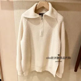 Womens Sweaters Autumn and Winter loro piana Long Sleeve Cashmere Zipper Lapel Knitted Sweater Pullovers White Red Brown