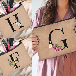 Cosmetic Bags Cases Floral Letter Print Women Linen Zipper Pouch Travel Organizer Case Mujer Bolsas Bag Makeup Bridesmaid 230727