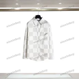 Xinxinbuy Мужчины дизайнерская футболка футболка 23ss paris plaid print print с длинным рукавом.