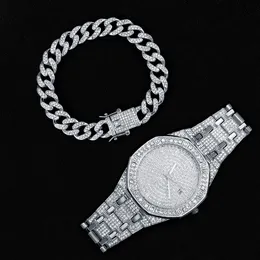 Armbandsur isade ut vaktarmband för kvinnor Mens Big Gold Cuban Chain Hip Hop Jewelry Set Men Miami 230727