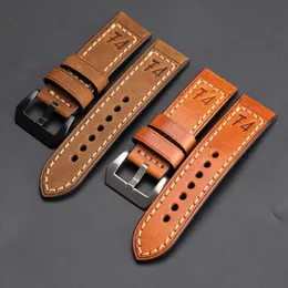 Watch Bands Handmade Leather Strap F4 Vintage Strap 20 22 24 26mm for Pam111 44​​1男性用の厚いブレスレット230728