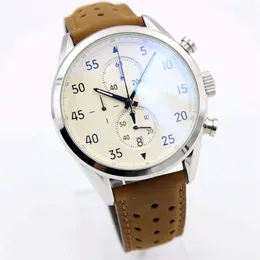 Klasyczny styl NOWOŚĆ ODBIORNICALCALIBRE SpaceX Chrono Flyback Stopwatch White Dial Brown skórzany pasek męskie zegarki sportowe gentowanie vk c307w