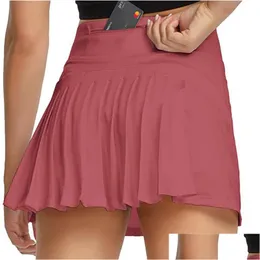 Kjolar kvinnor shorts sport mitt midja veckad tennis golf kjol bakficka blixtlåskläder mini kvinnlig sommar 2021 droppleverans appare dhspw