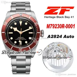 ZF 2016 Shield 41mm A2824 Automatic Mens Watch Red Bezel Black Dial Stainless Steel Bracelet Edition New Puretime PTTD C10263P